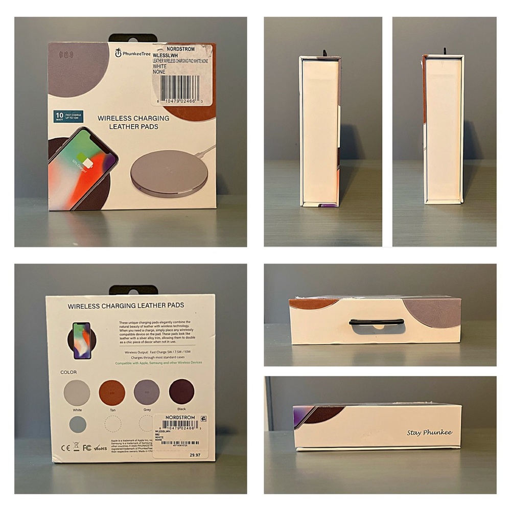 NORDSTROM PHUNKEETREE Wireless White Leather Charging Pad Cable QI Technology - Picture 6 of 12